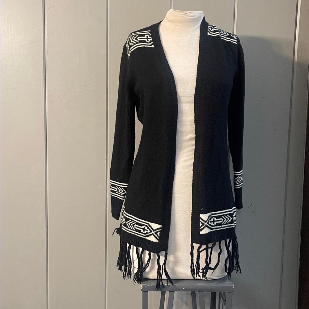 Lira Cardigan Fringe Sweater Black Southwest Western Cowgirl Vintage Americana